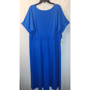 Alexia Admor Blue 2XL Lana Midi Dress Short Sleeve Deep Crew Neck Split Front